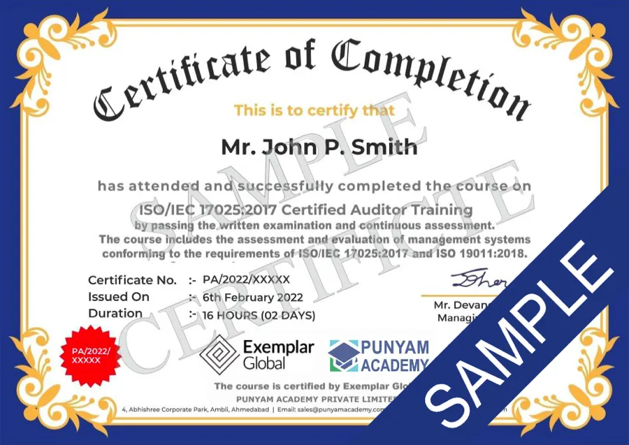 Certificate ISO/IEC 17025:2017 Auditor Training