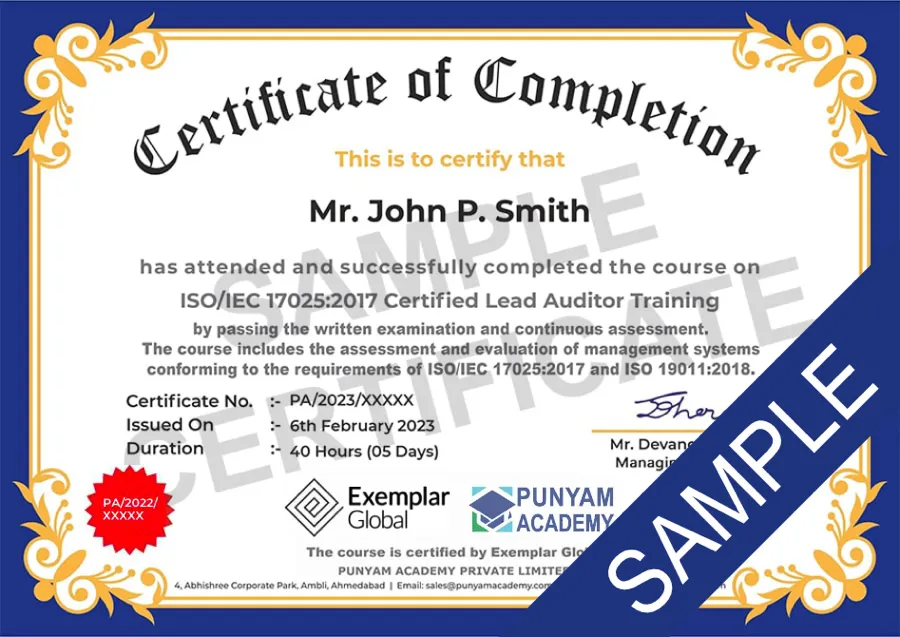 Certificate ISO/IEC 17025:2017 Lead Auditor Training
