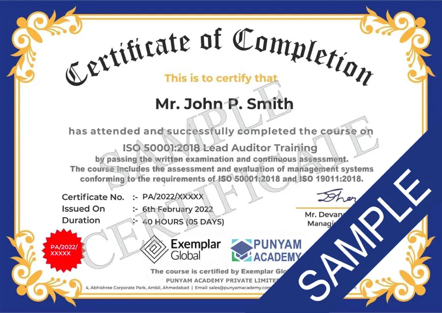 Certificate ISO 50001:2018 Lead Auditor Training