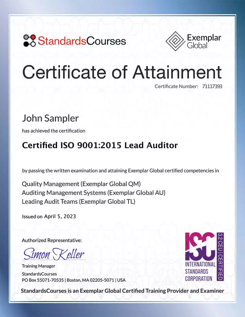 ISO 9001 Lead Auditor Certificate